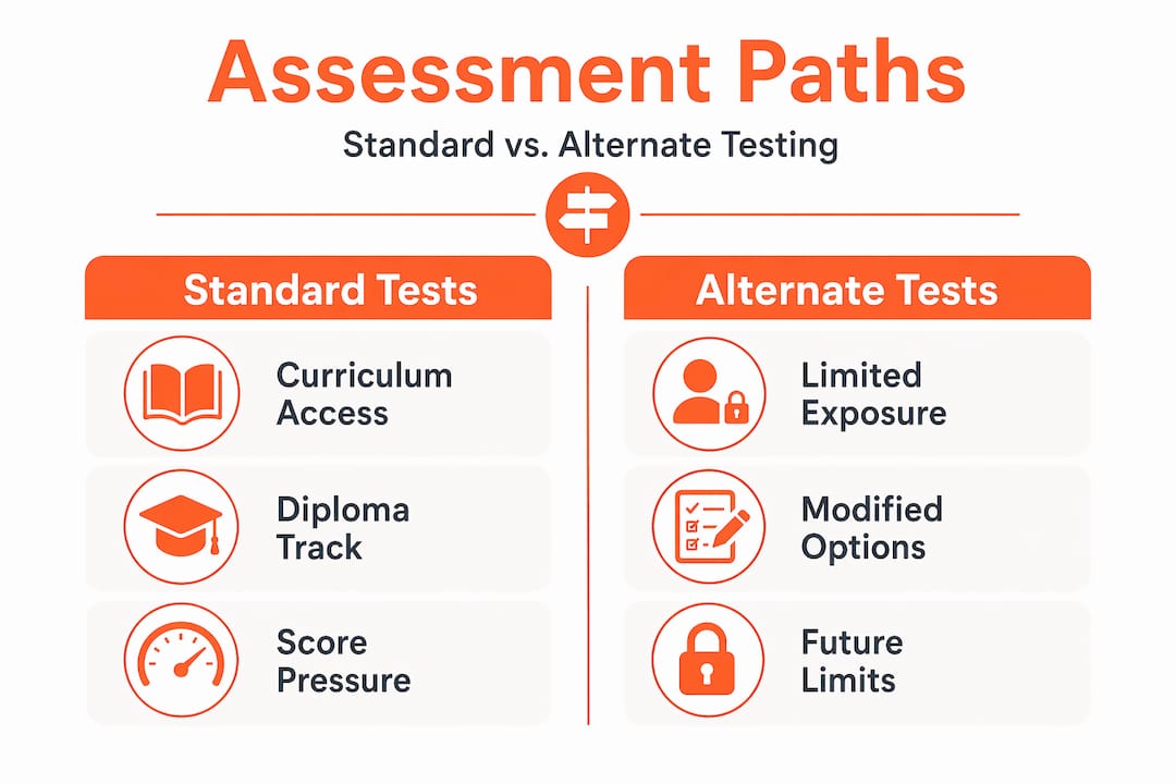 Infographic comparing assessment paths for students