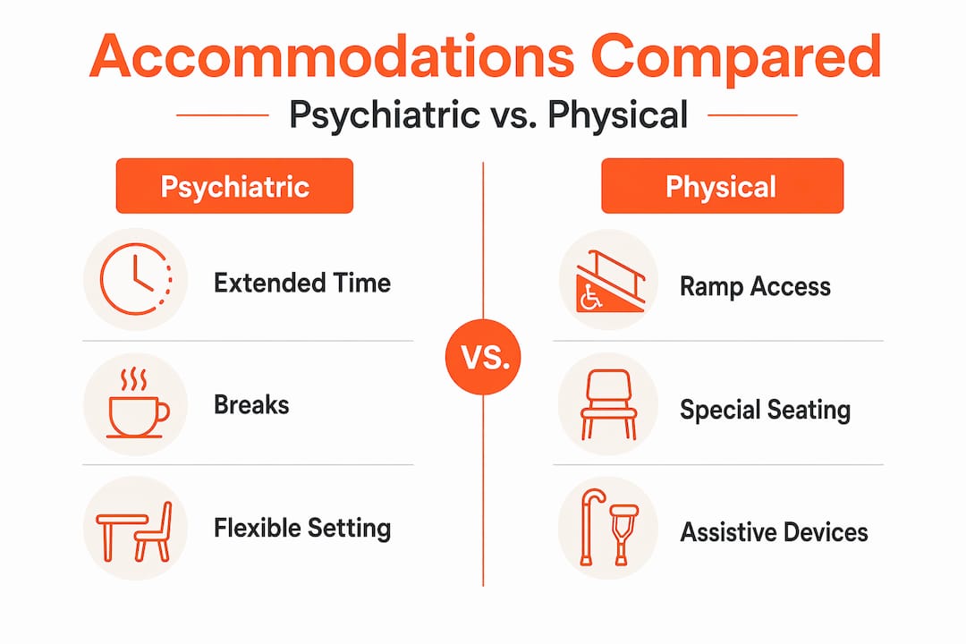 Infographic comparing psychiatric and physical accommodations