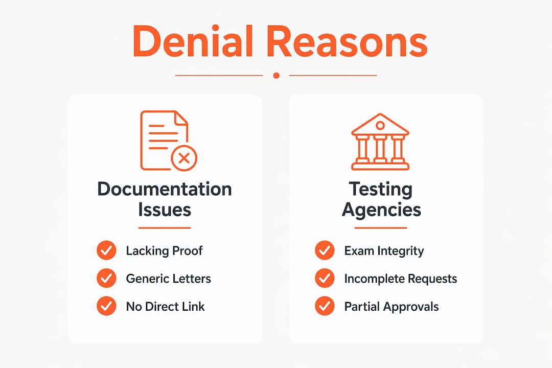 Infographic showing common reasons for testing accommodation denials