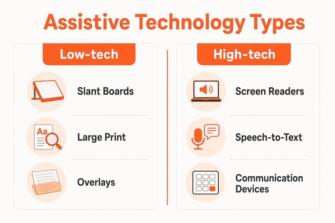 Infographic comparing low-tech and high-tech assistive technology