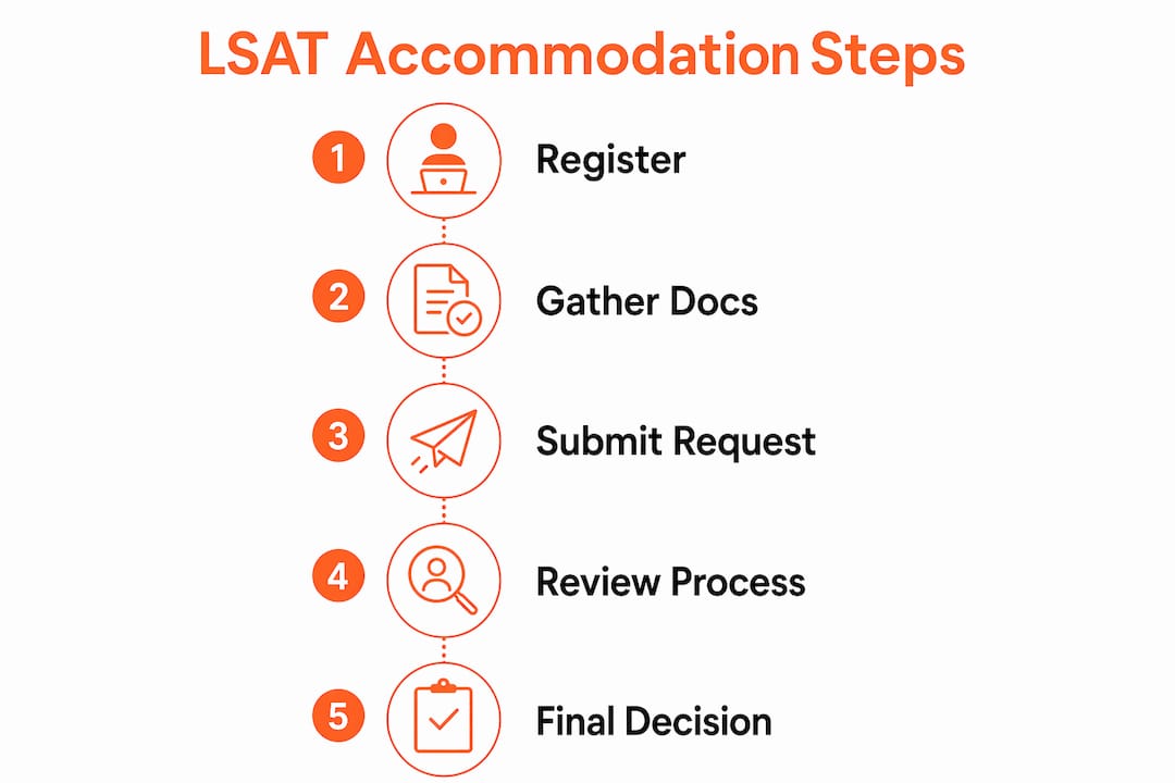 Infographic showing LSAT accommodations application steps