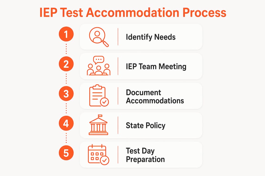 Infographic detailing IEP test accommodation steps