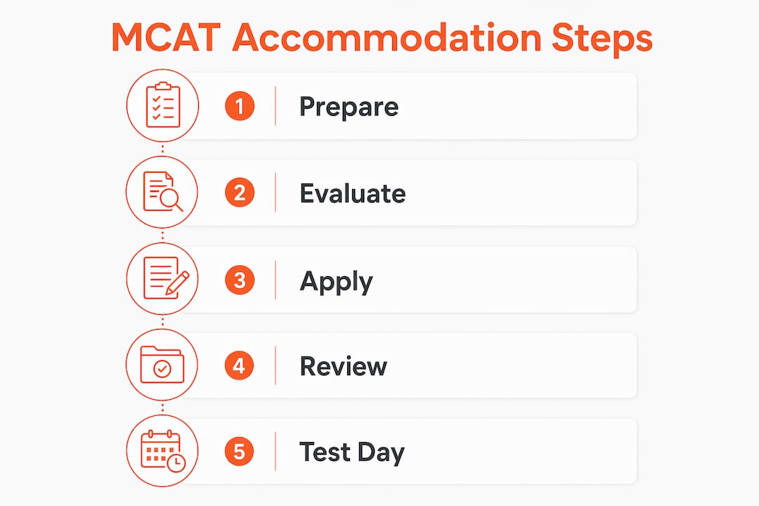 Infographic outlining MCAT accommodation application steps