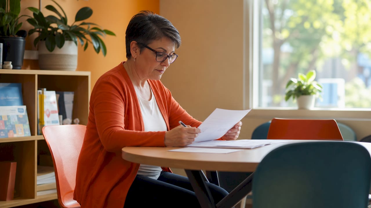 Disability services coordinator reviewing accommodation documents