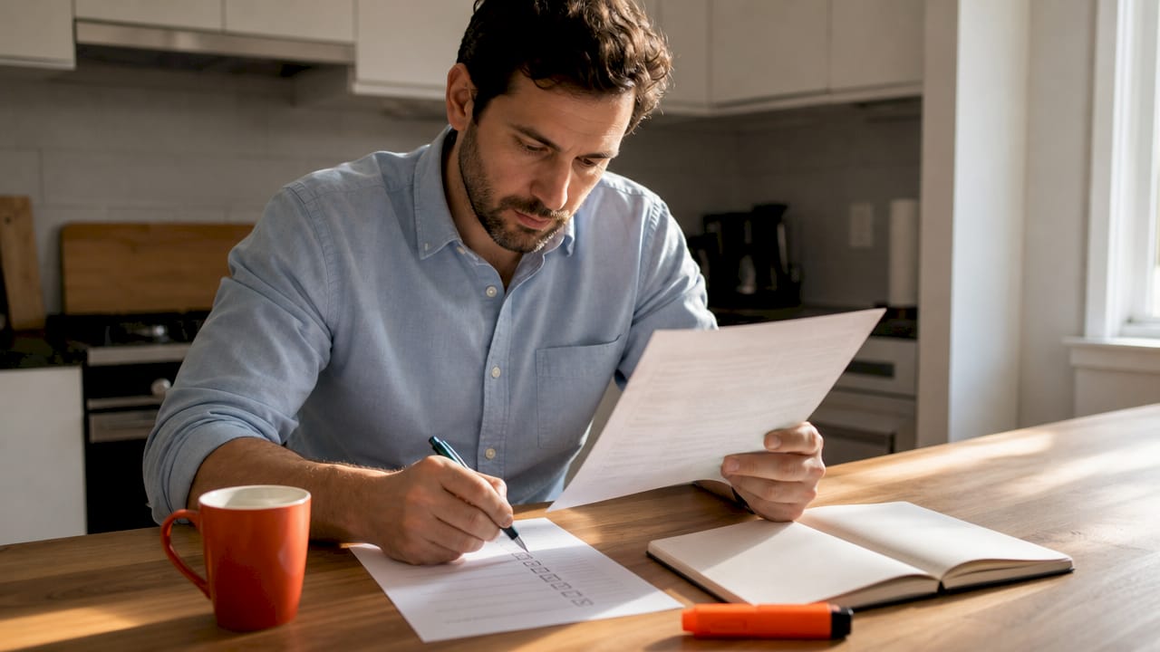 Man reviewing LSAT accommodation application checklist at home office