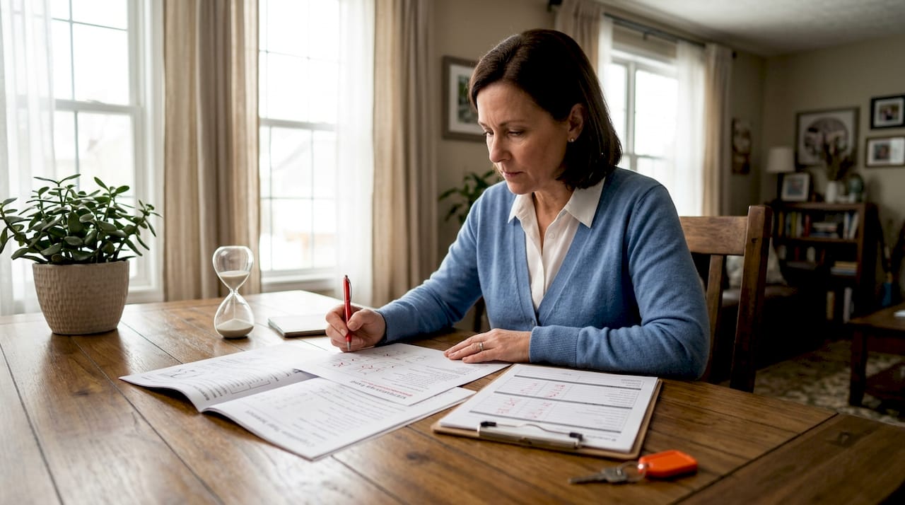 Examiner reviewing cognitive test scoring documents