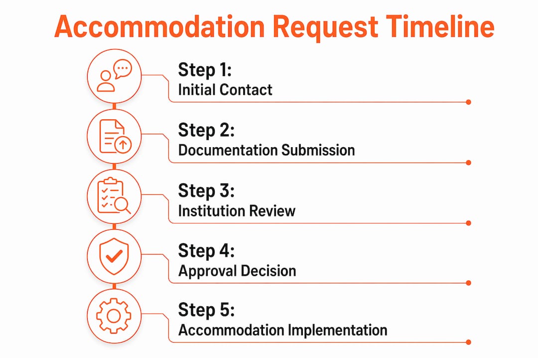 Infographic showing accommodation request steps timeline