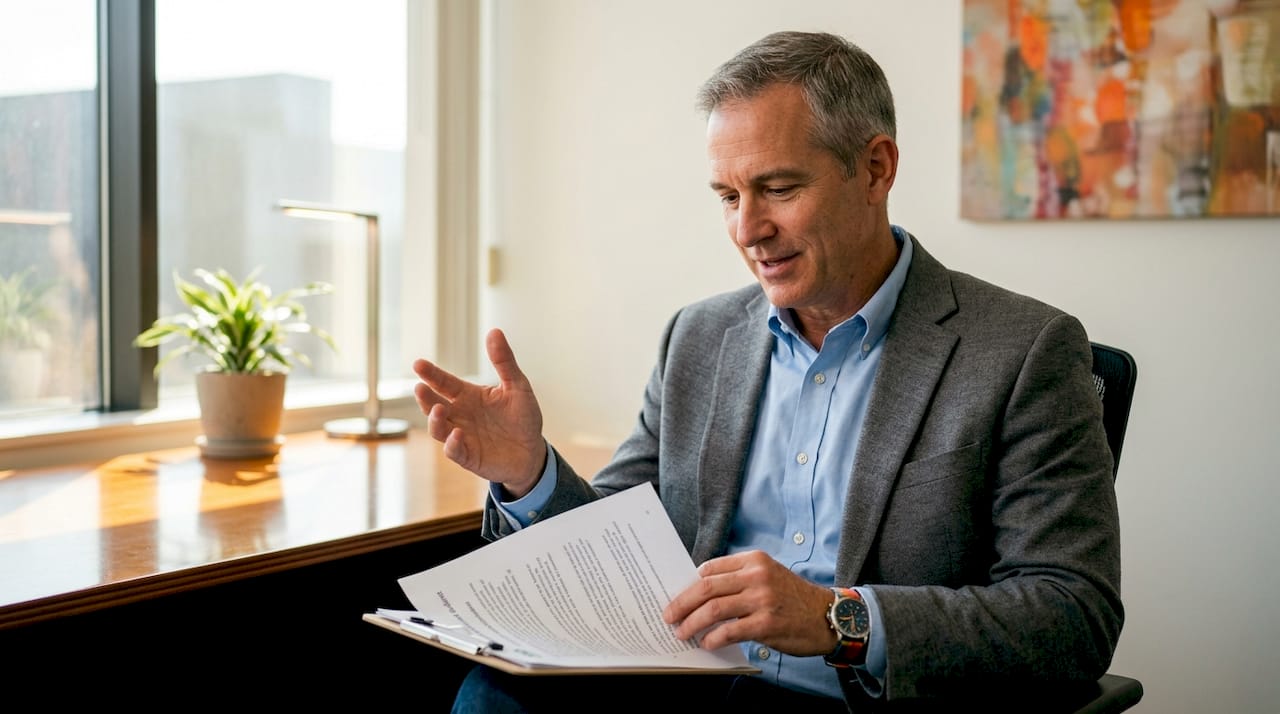 Psychiatrist reviewing ADA guidance paperwork