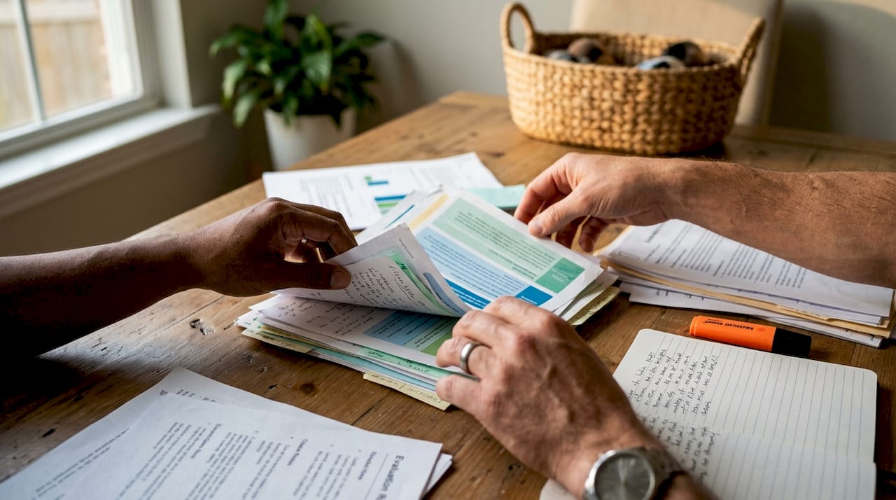 Hands organizing accommodation documents