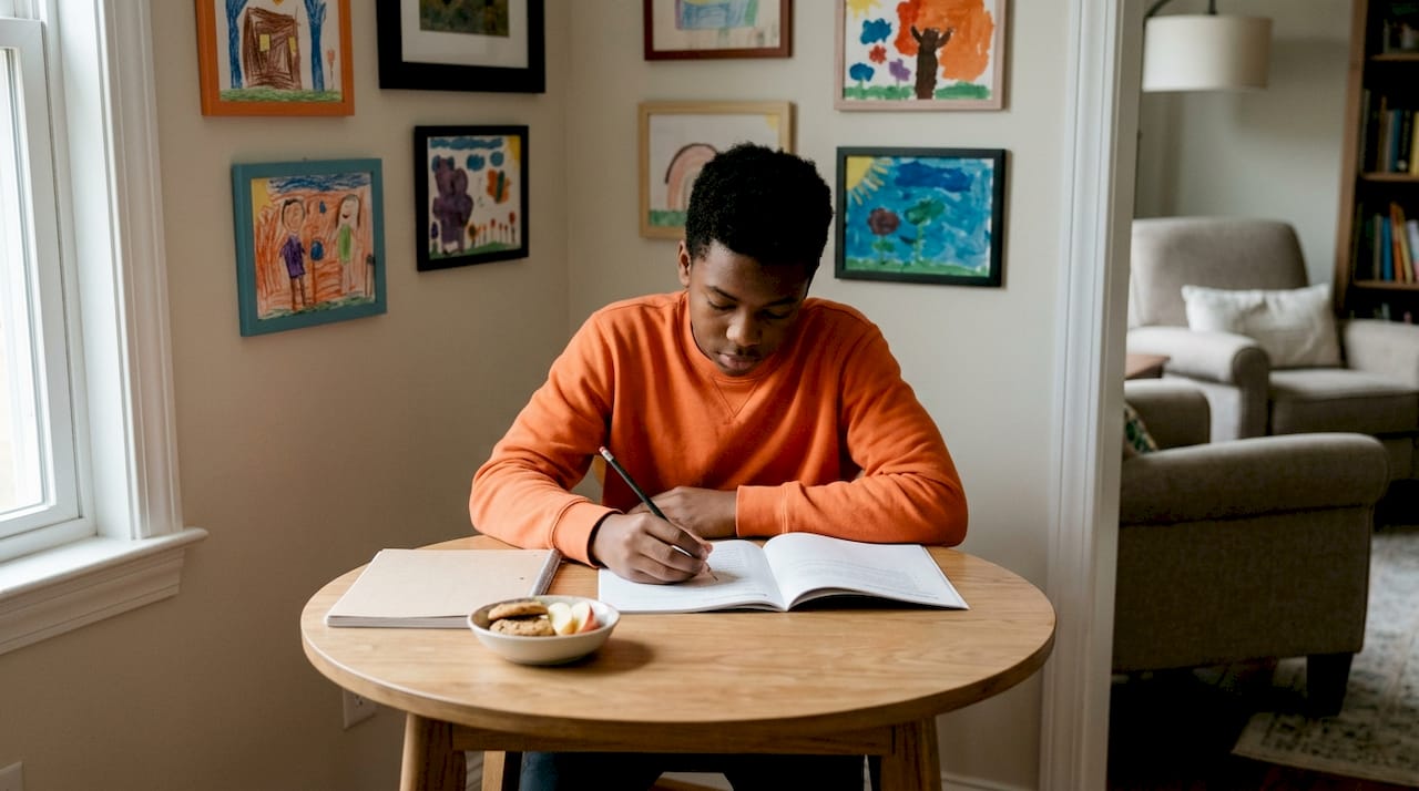 Teenage boy taking a timed reading test in classroom