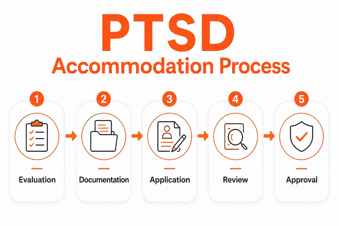 Infographic showing steps of PTSD accommodation process