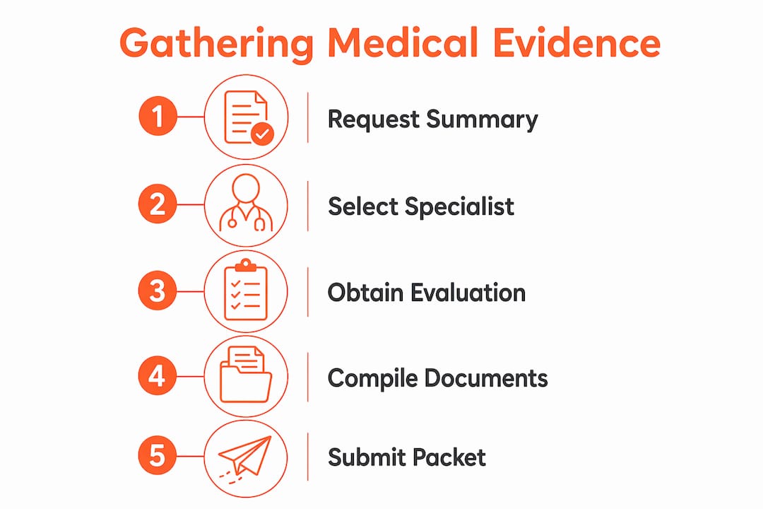 Infographic outlining steps to gather medical evidence for testing accommodations