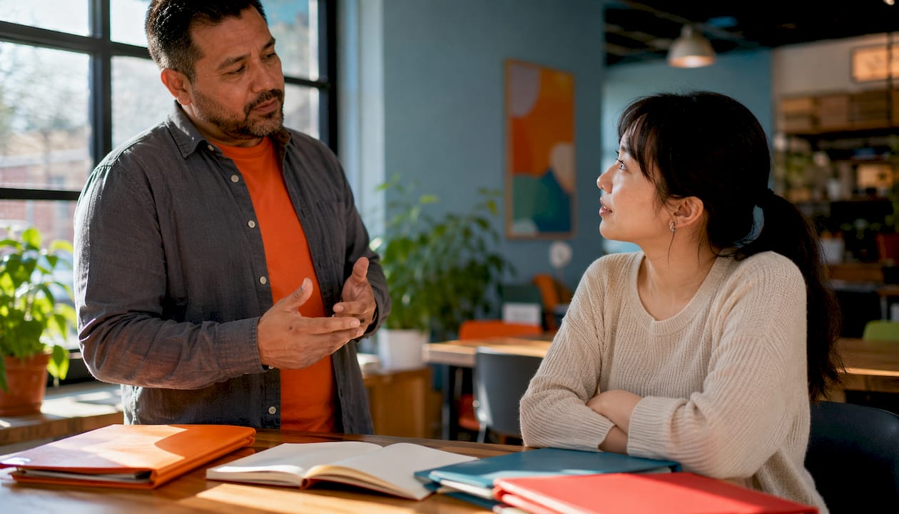 Workplace advocate and employee discussing accommodations