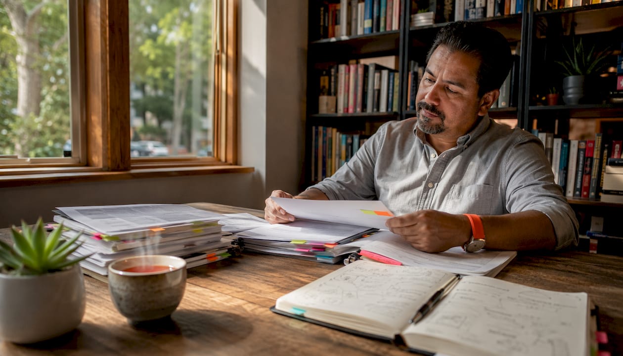 Man comparing ACT and College Board accommodation documents