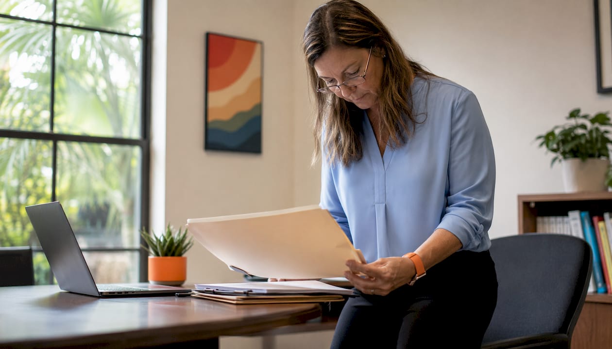 Counselor reviewing SSD application folder