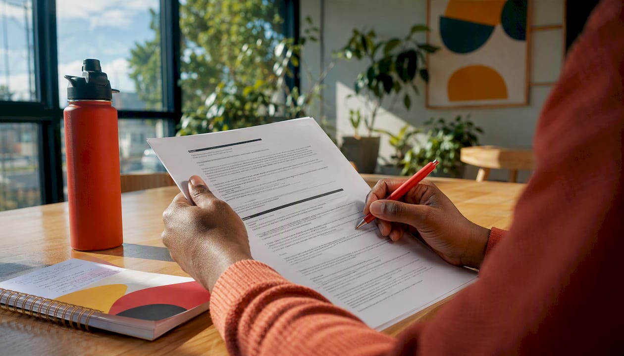 Hands examining test eligibility documentation