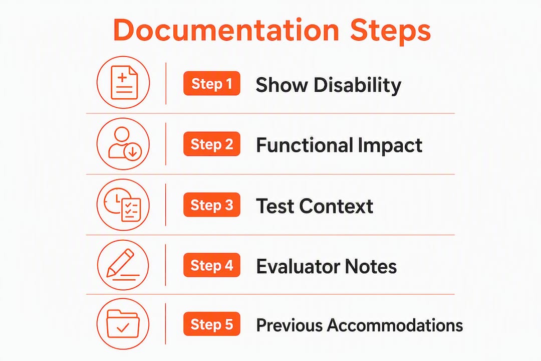 Infographic showing test accommodation documentation steps