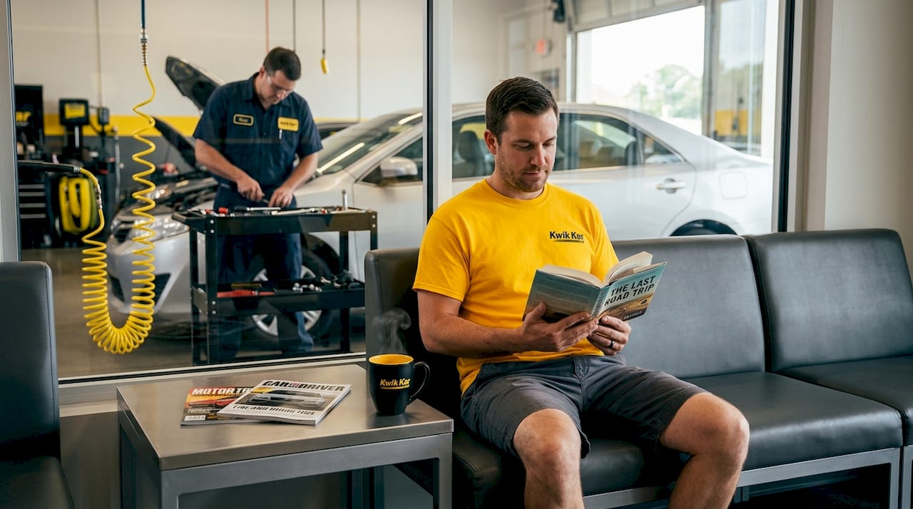 Customer waits during oil change at service center