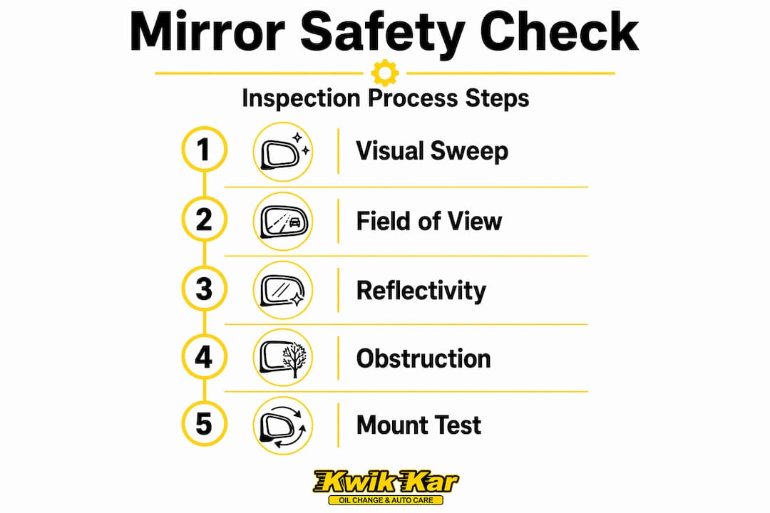 Step-by-step mirror safety inspection infographic