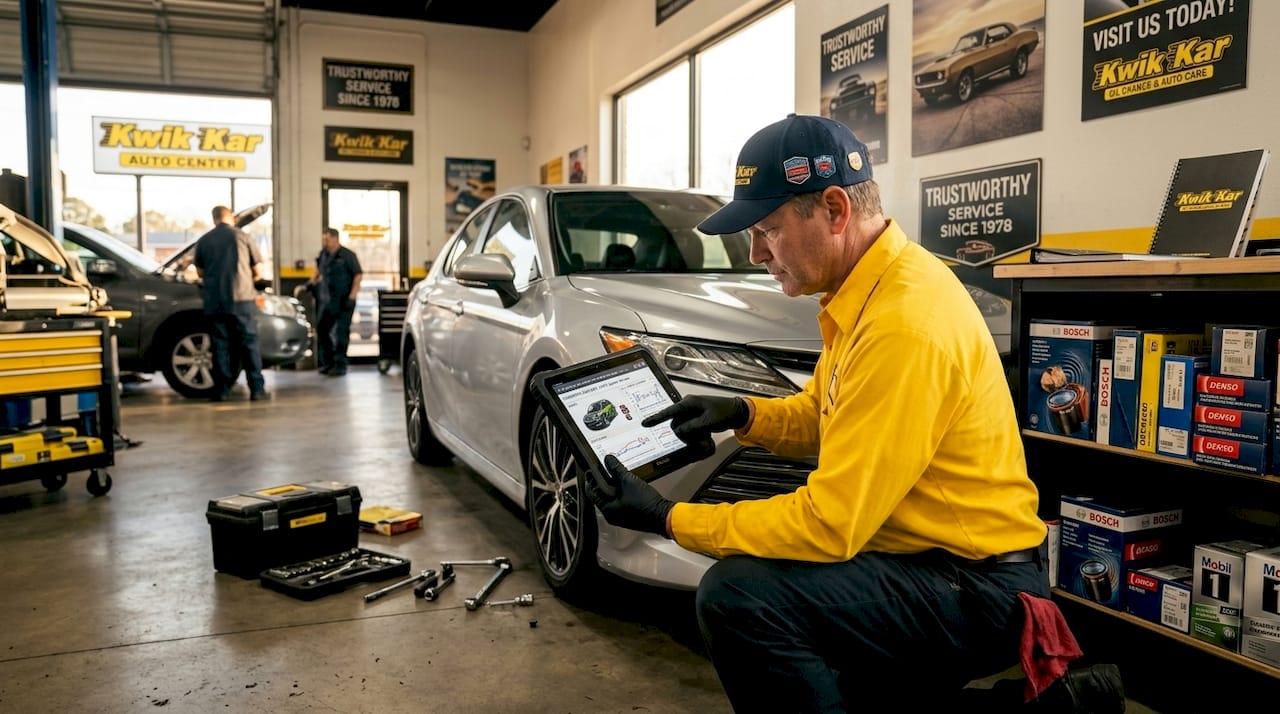 Technician reviews diagnostic data in repair shop