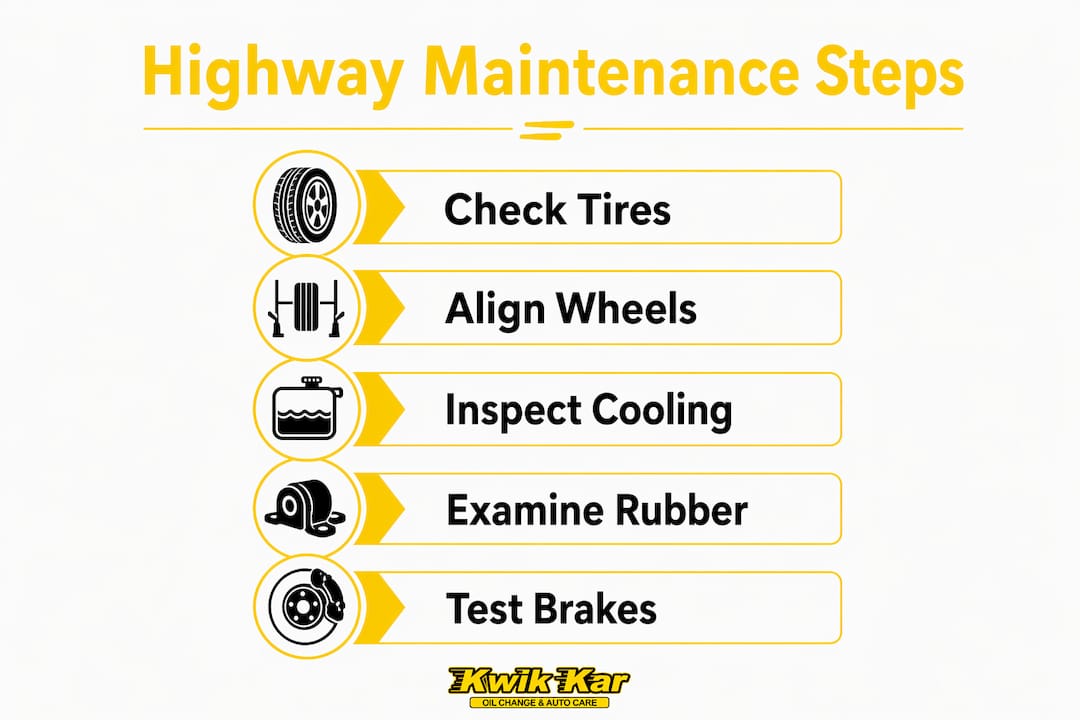 Infographic showing five key highway vehicle maintenance steps