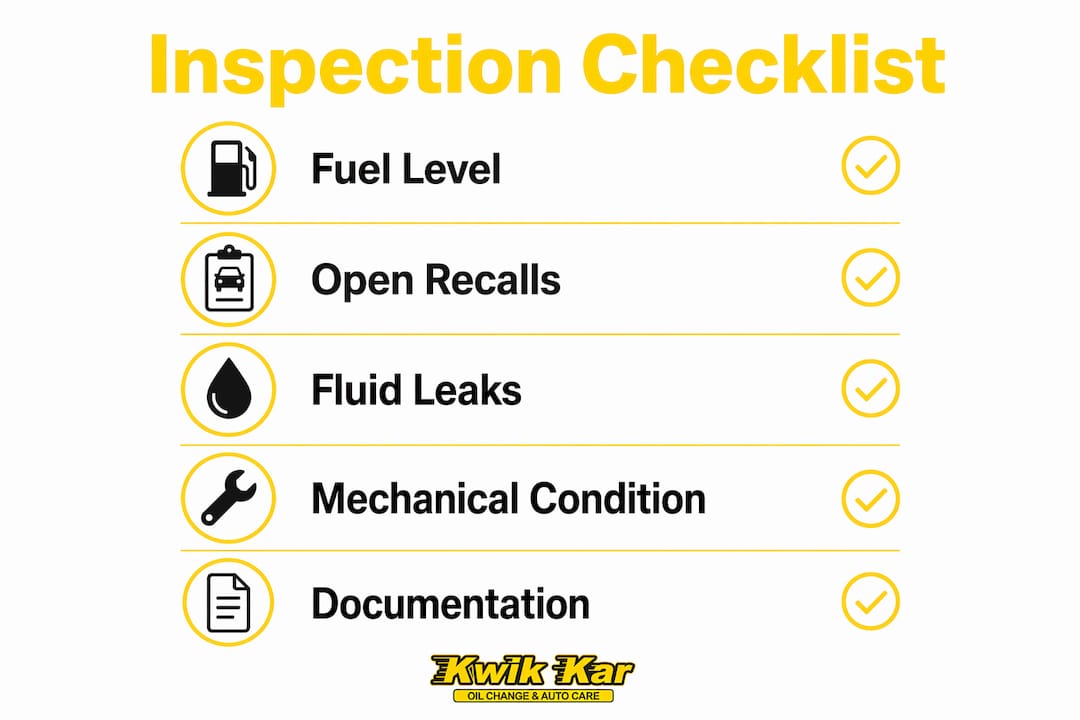 Infographic showing step-by-step PCS vehicle inspection checklist