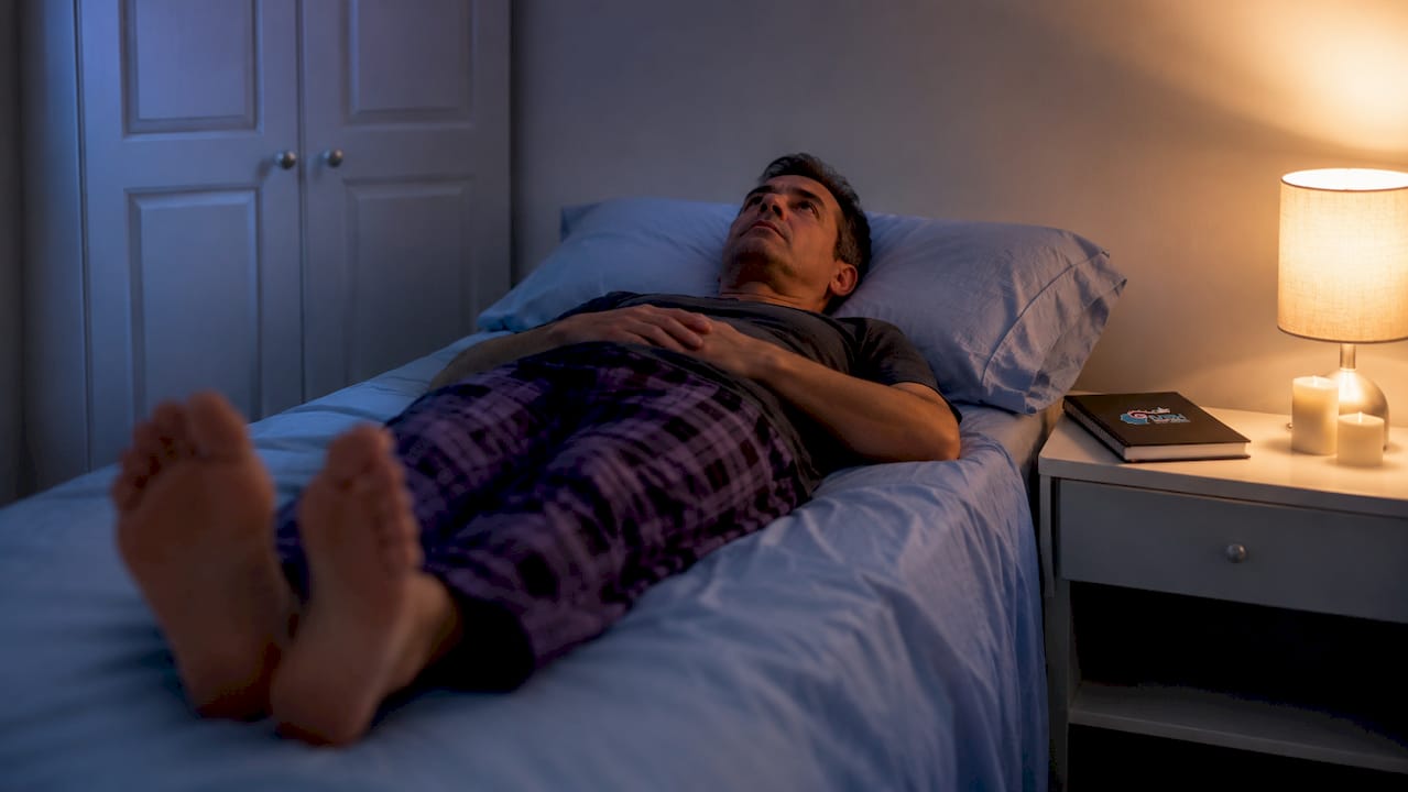 Un hombre da vueltas en la cama, incapaz de conciliar el sueño.