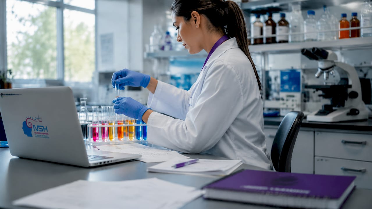 Un profesional del área tecnológica manipula muestras en el laboratorio, preparando todo cuidadosamente para los análisis.