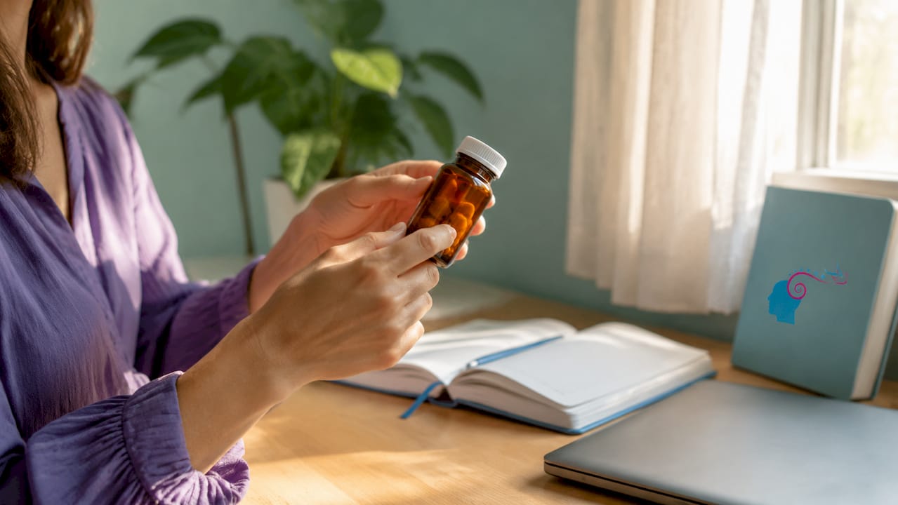 Unas manos sujetando un frasco de medicamento