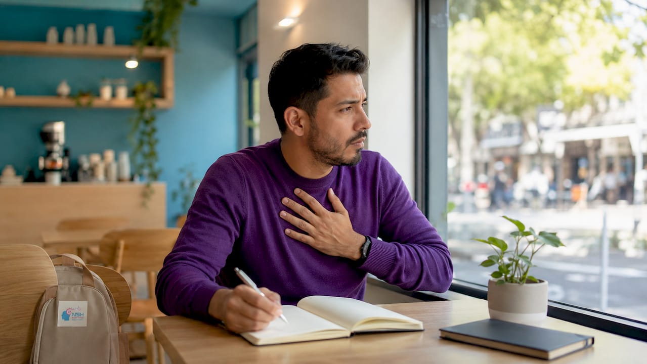 Hombre consultando información sobre palpitaciones para entender sus síntomas