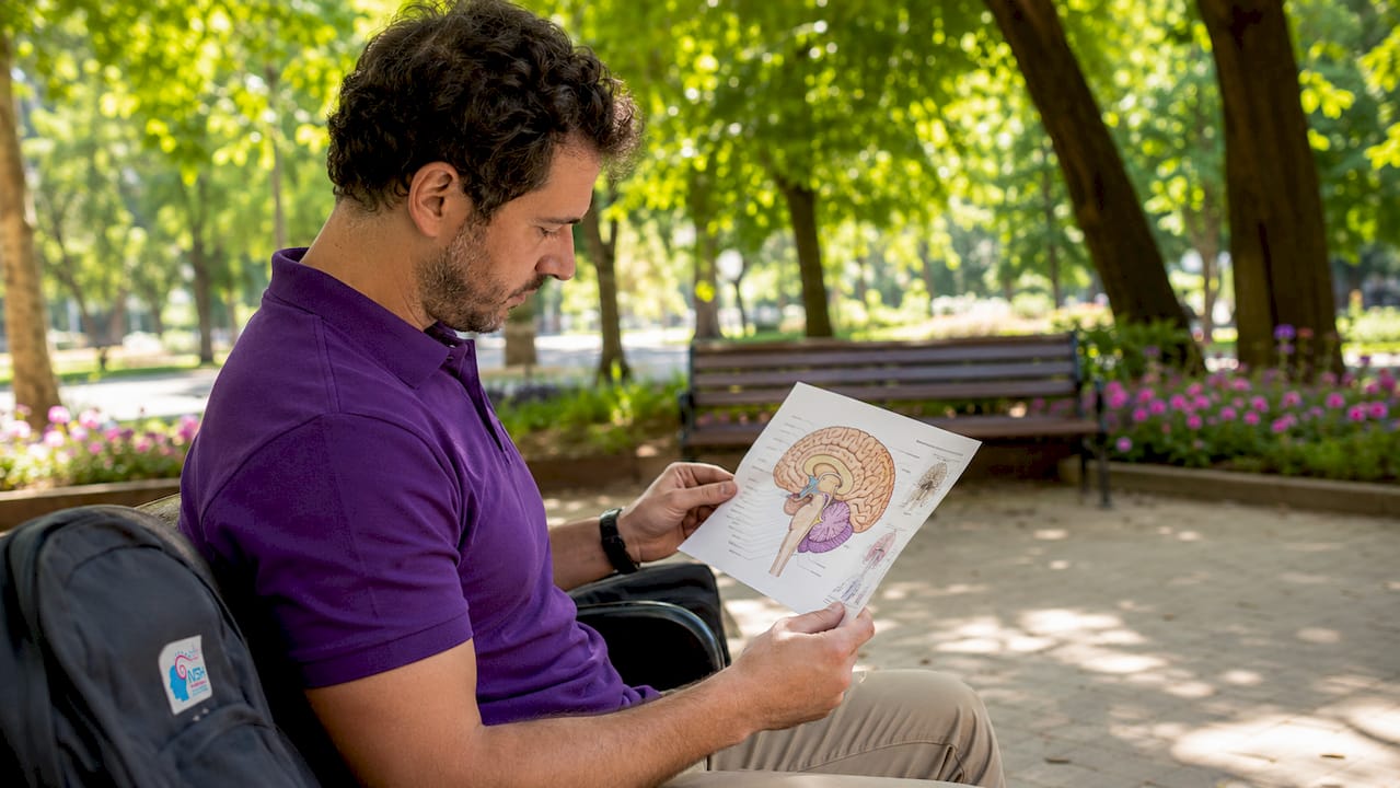Manos utilizando instrumentos médicos sobre un escritorio de trabajo en casa