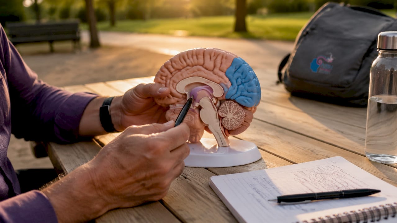 Representación anatómica del cerebro donde se destacan la amígdala y la corteza cerebral
