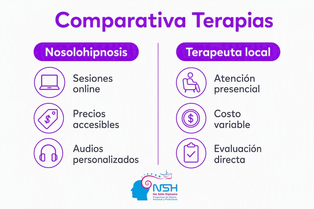 Comparativa visual de los diferentes tipos de terapia con hipnosis