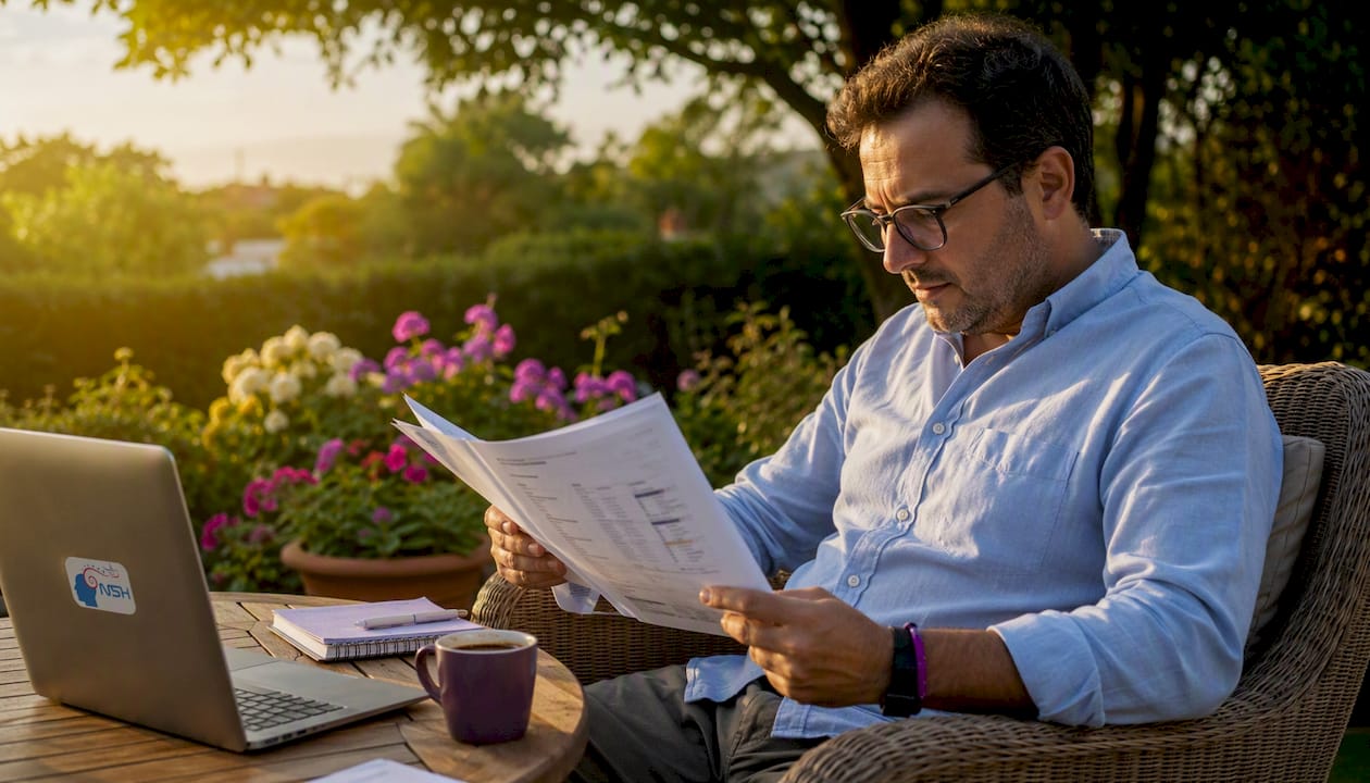 Un hombre revisa y estudia informes de diferentes plataformas de terapia.