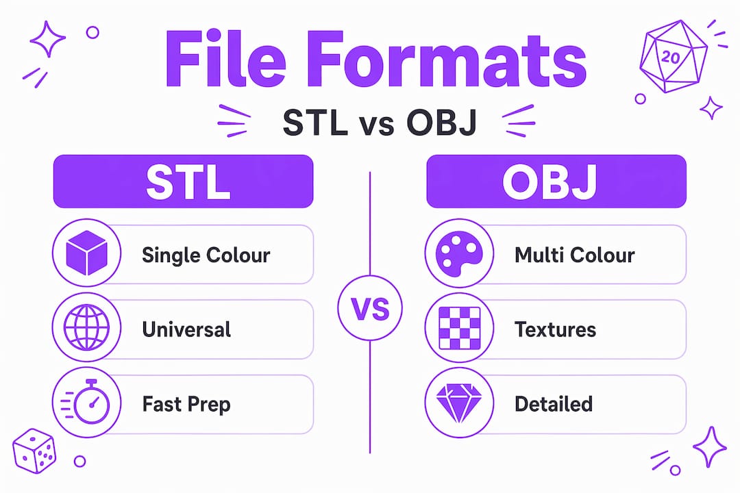 Infographic comparing STL vs OBJ file formats