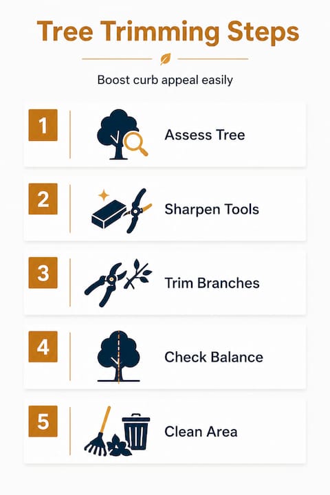 Infographic showing five steps for tree trimming