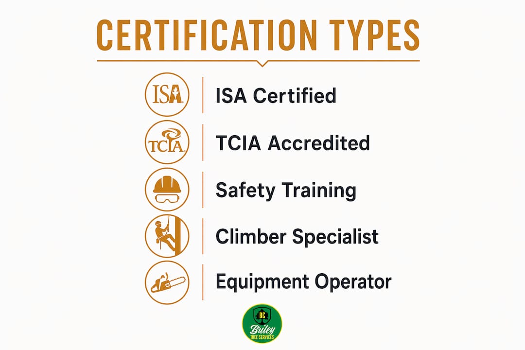 Infographic showing types of tree service crew certifications