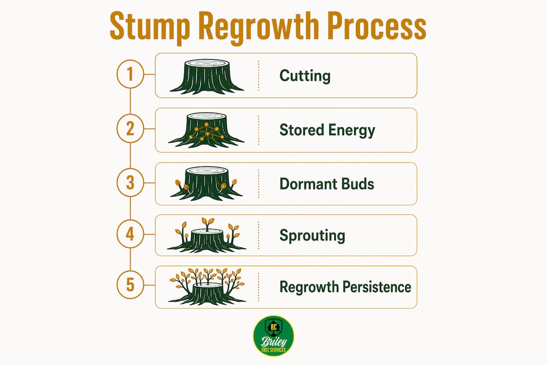 Infographic showing stump regrowth process stages