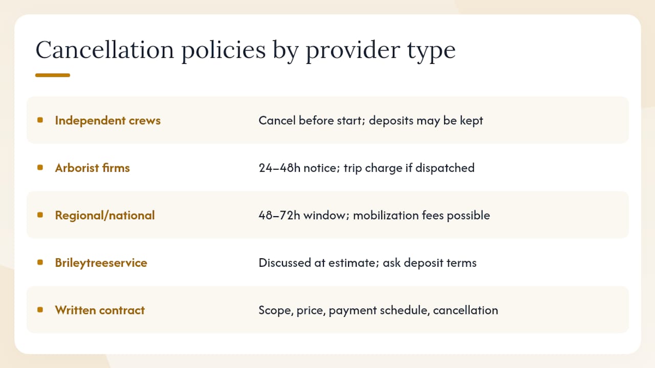 What cancellation and refund policies look like across provider categories — overview diagram