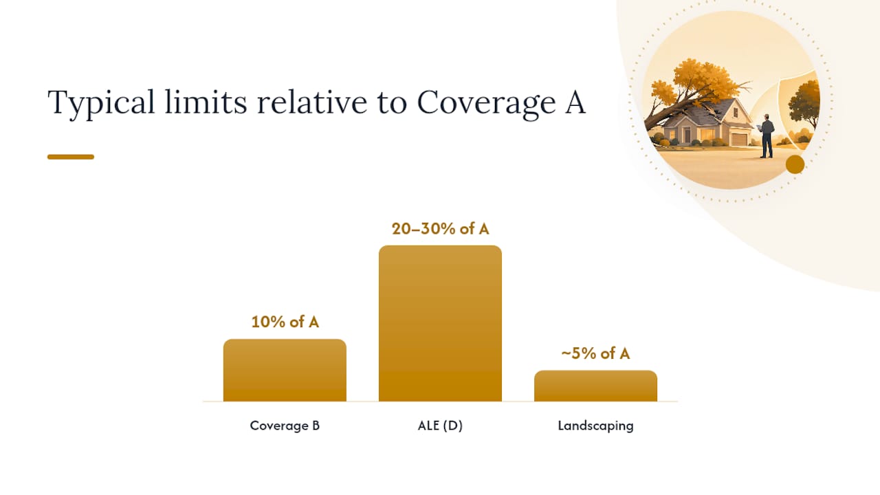 Diagram of insurance coverage and limits for tree damage