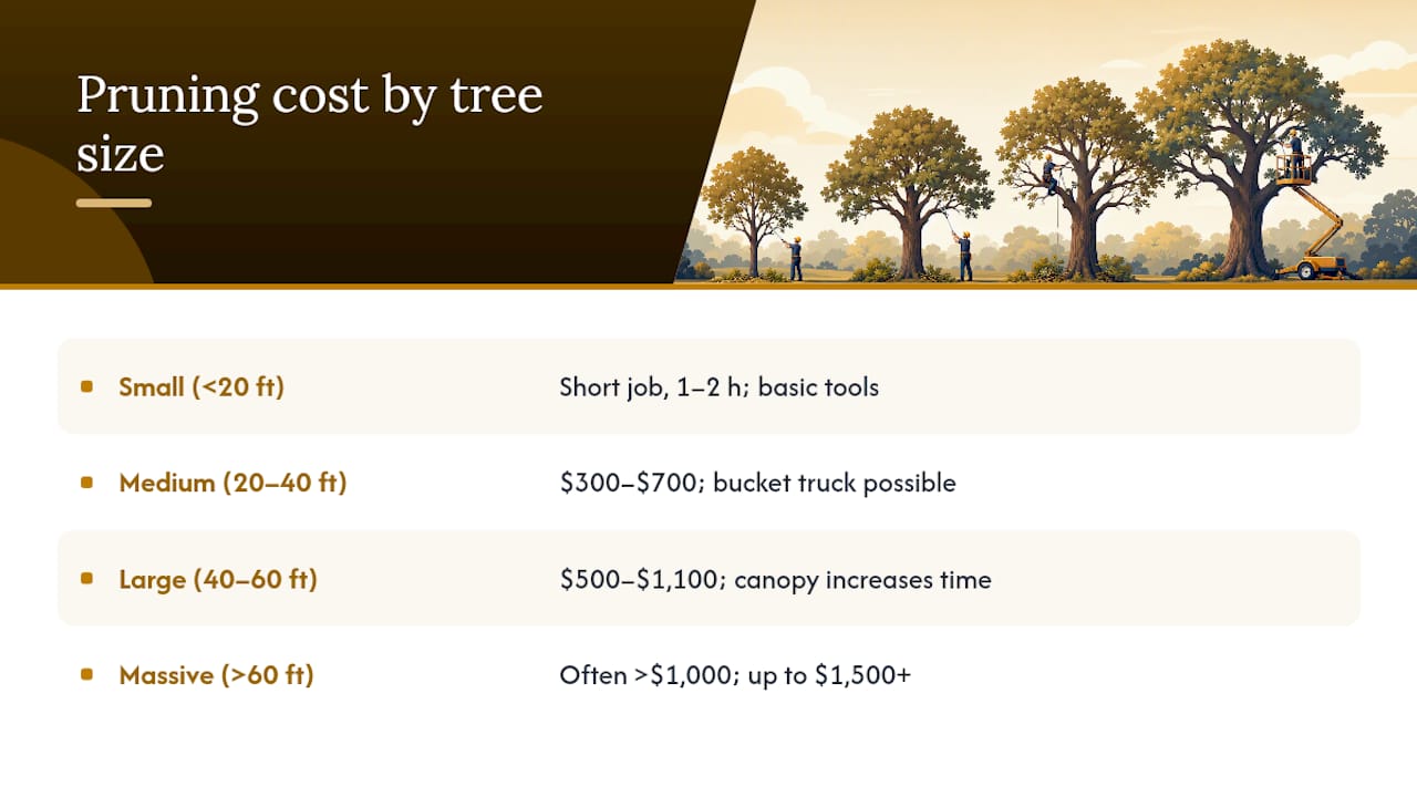 Diagram comparing oak pruning costs by tree size and complexity