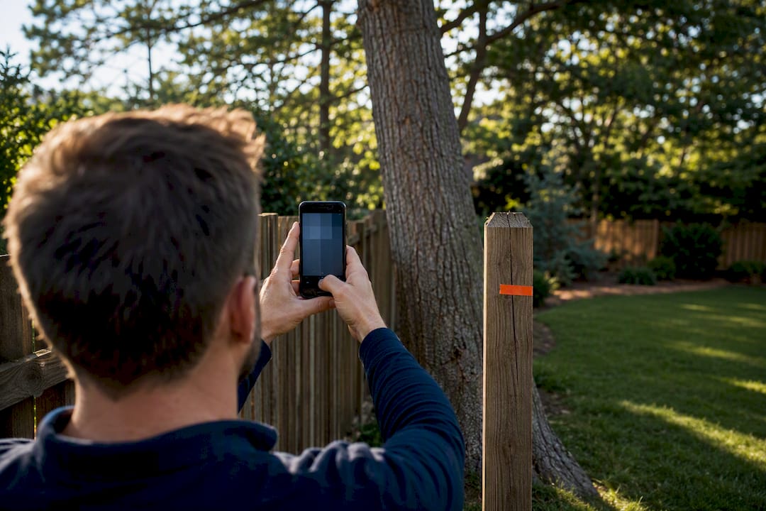 Homeowner comparing tree angle from fixed reference
