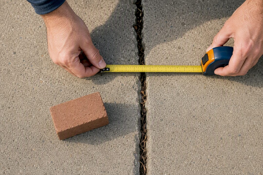 Tape measure documenting a driveway heave
