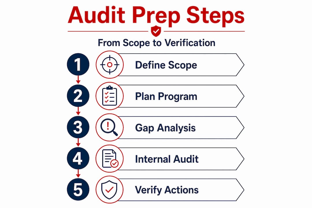 Infographic outlining QMS audit preparation steps