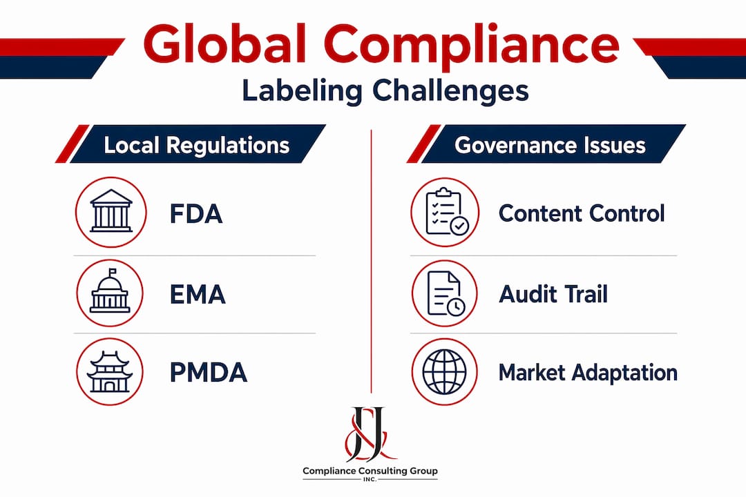 Infographic comparing regulatory vs governance labeling challenges