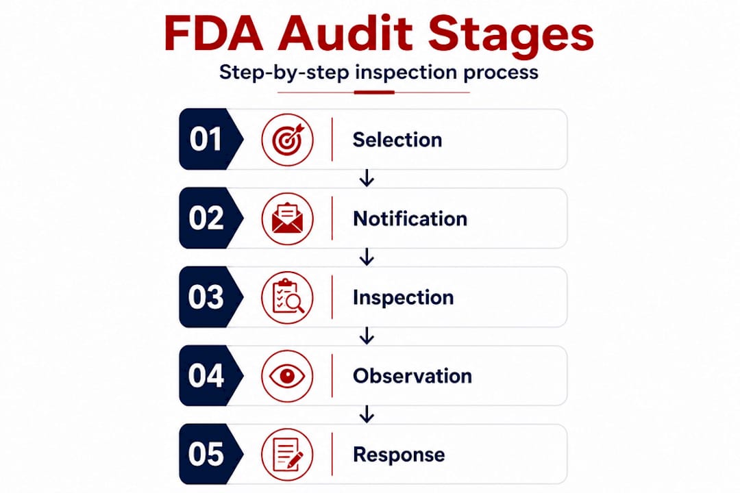 Infographic showing five FDA audit process steps
