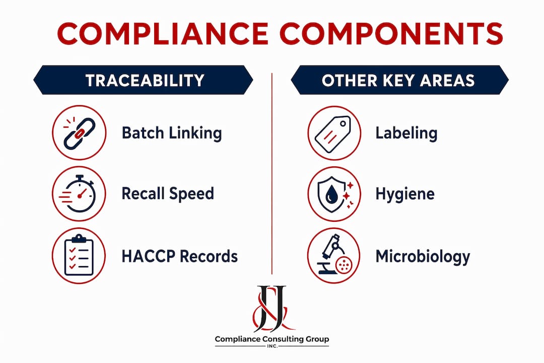 Infographic showing compliance components: traceability and other areas