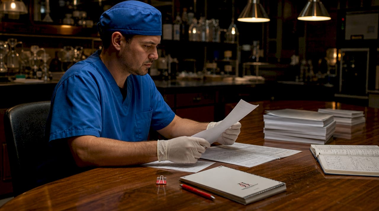 Hands filling out compliance documents in cleanroom