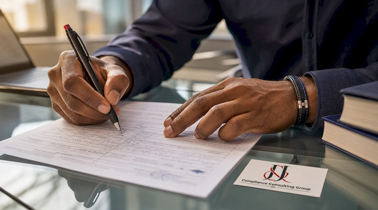Hands completing adverse event report form