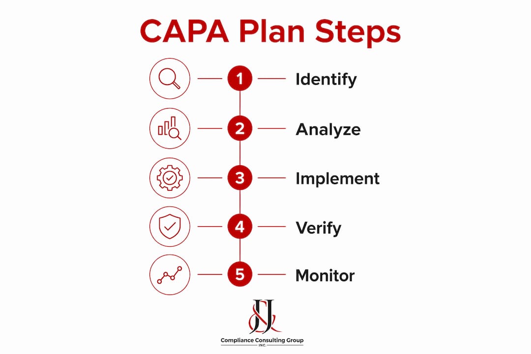 Infographic outlining CAPA plan development steps
